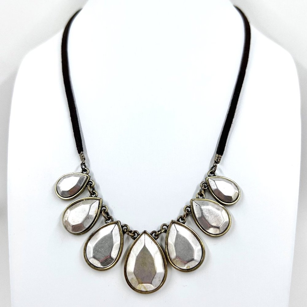 Rustic Antiqued Two Tone Graduated Teardrop Brown Leather 17” Necklace - Picture 1 of 6